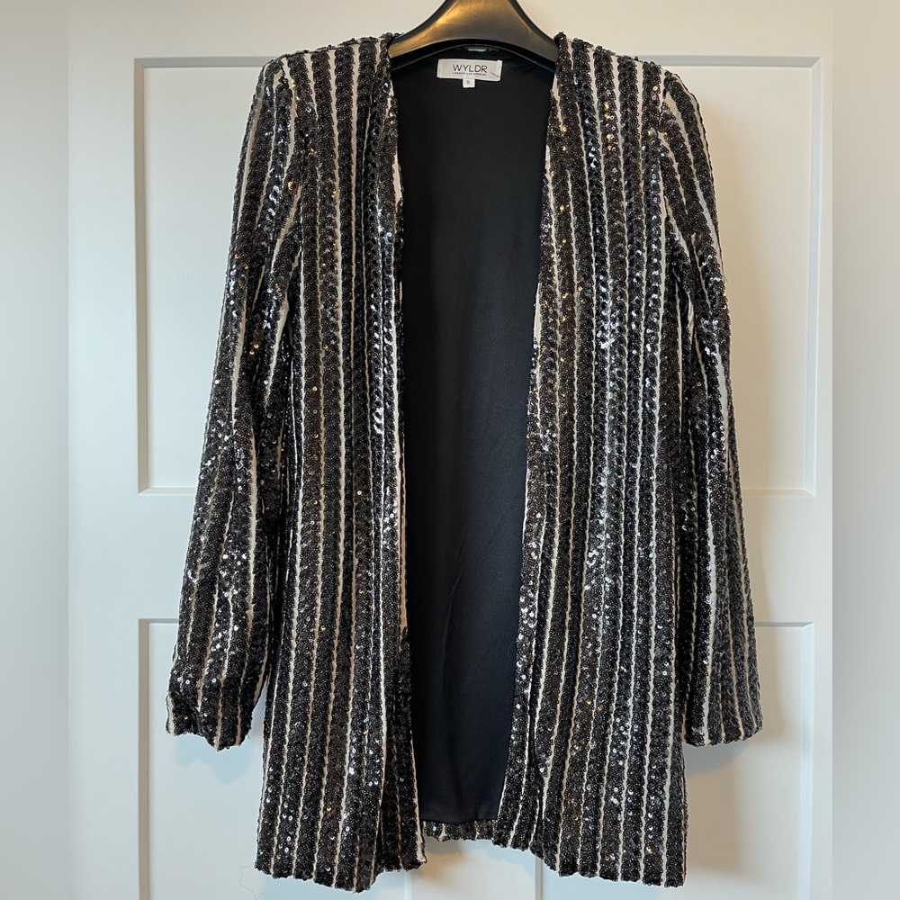 Wyldr Blazer, Black and Cream, Sequin and Mesh, Stretch, Size S